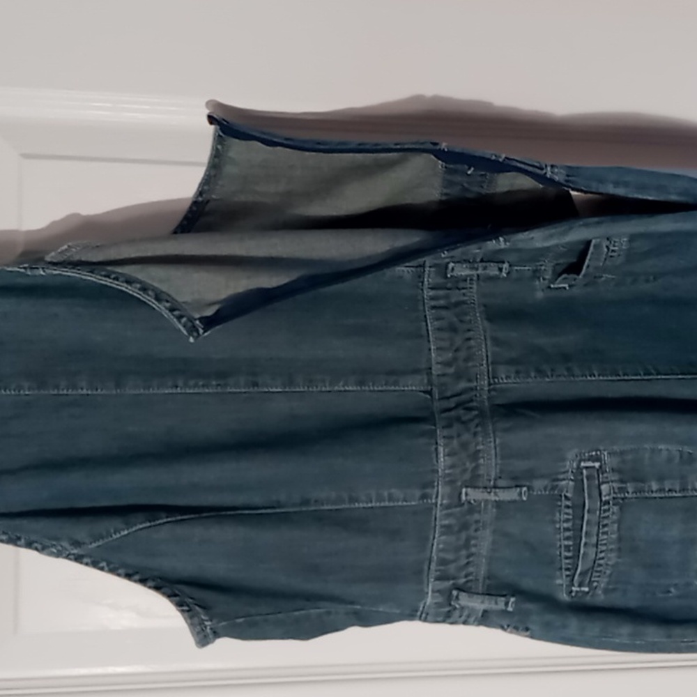Anthropologie Pilcro Femme Denim Chambray Wide Leg Crop Jumpsuit Size 4 - Picture 6 of 16